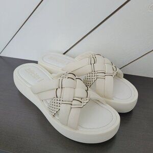 NEW Bella Vita Italy Women's 11 Bone Sandals Genuine Leather Slides Platform